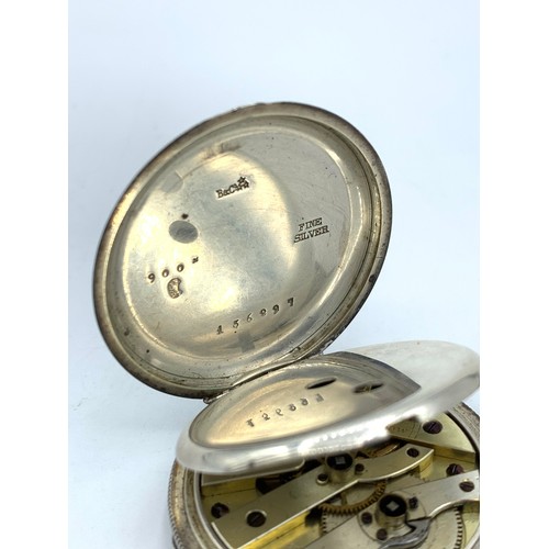 126 - Antique Baume Half Hunter Silver key wind Pocket Watch, gross weight 38.2g and 35mm diameter case