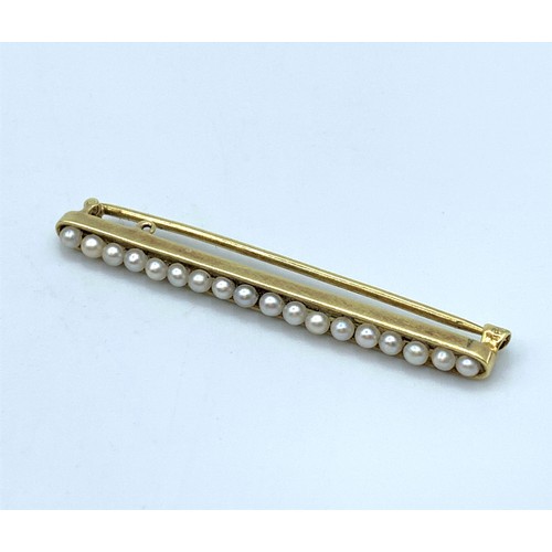 22 - Vintage 9K Yellow Gold Seed Pearl Brooch, weight 2.9g approx