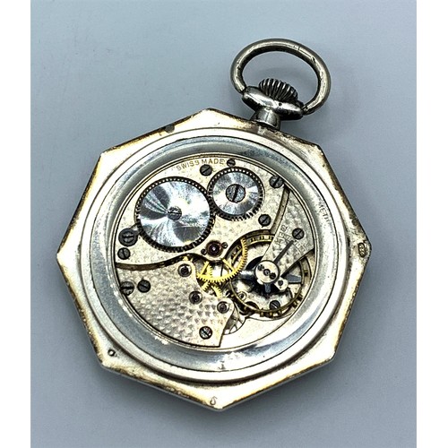 142 - Vintage Octagonal Silver Pocket Watch, working order