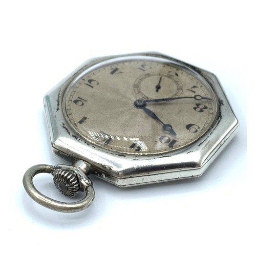 142 - Vintage Octagonal Silver Pocket Watch, working order