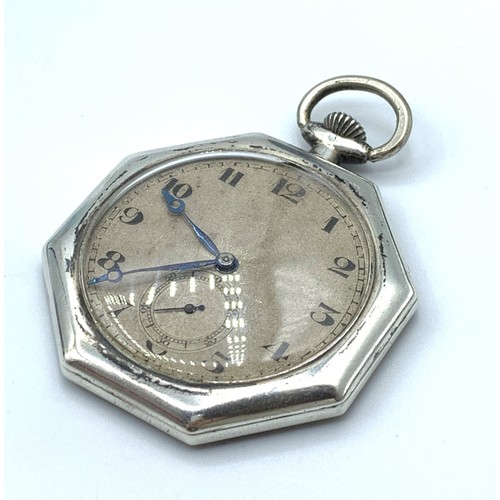 142 - Vintage Octagonal Silver Pocket Watch, working order