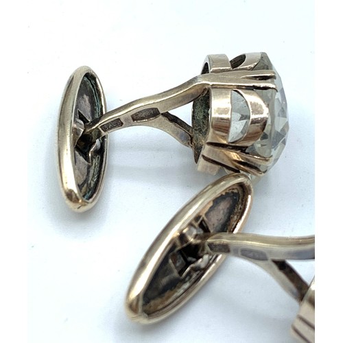 144 - Pair of Vintage 9K White Gold Cufflinks with big stones, weight 9g approx