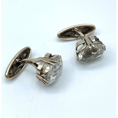 144 - Pair of Vintage 9K White Gold Cufflinks with big stones, weight 9g approx