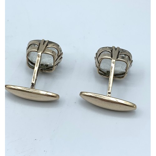 144 - Pair of Vintage 9K White Gold Cufflinks with big stones, weight 9g approx