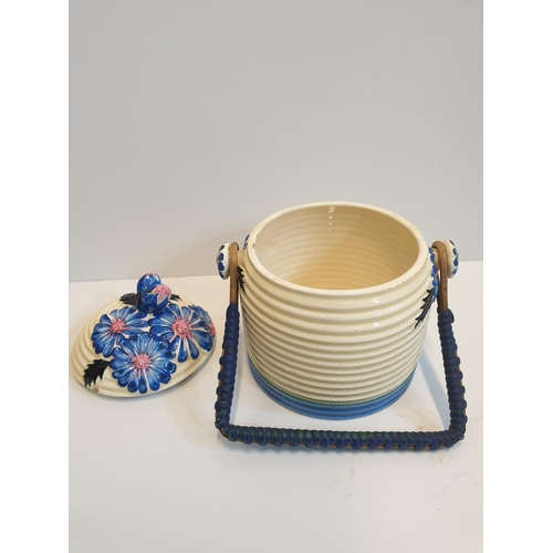 183 - Clarice Cliff 'Bizarre' pot + lid (AF), 11X16cm