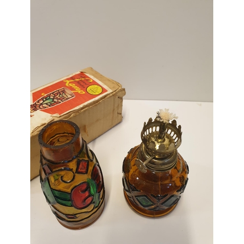 211 - Vintage Hong Kong stained glass Sail Boat Brand Mini Oil Lamp Lantern