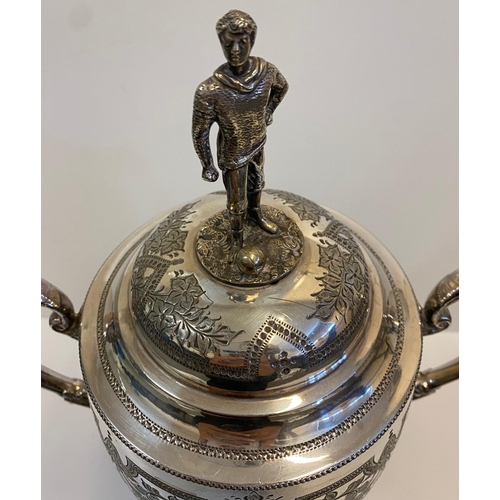 99 - Footbal Interest  Antique Australian Football Silver Plated Sporting Lidded Cup Presented in 1898, f... 