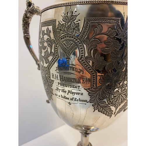 99 - Footbal Interest  Antique Australian Football Silver Plated Sporting Lidded Cup Presented in 1898, f... 