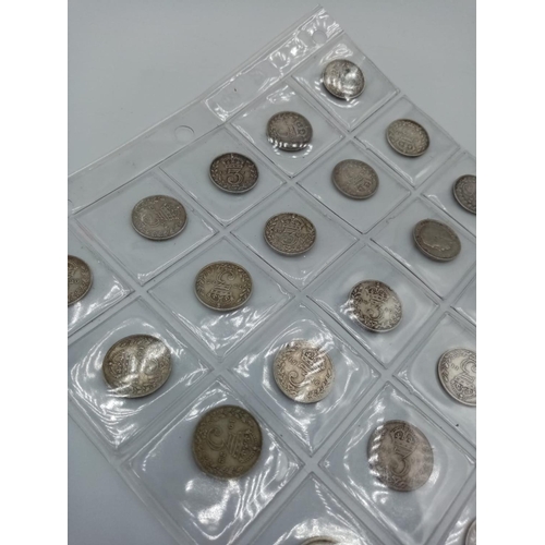 268 - Good selection of 30 x Silver threepences all different dates (no doubles), mostly in sequence from ... 