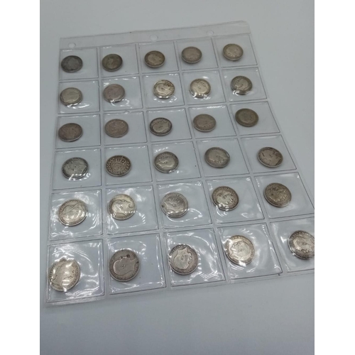 268 - Good selection of 30 x Silver threepences all different dates (no doubles), mostly in sequence from ... 