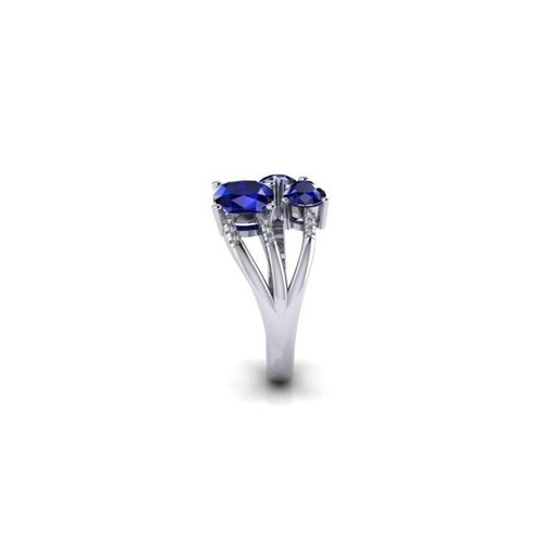 161 - Platinum custom made Ring with 3 Sapphire (3.02ct) and encrusted Diamonds, size O1/2 and weight 7.5g... 