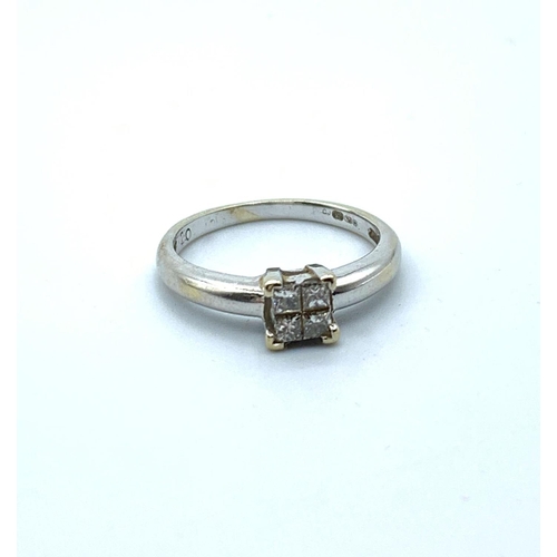 278 - 18CT White Gold Ring with 4 Square Diamonds totalling 0.80ct, weight 2.8g and size J/K