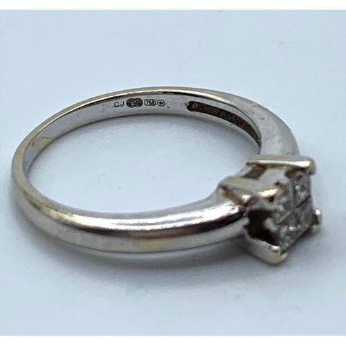 278 - 18CT White Gold Ring with 4 Square Diamonds totalling 0.80ct, weight 2.8g and size J/K