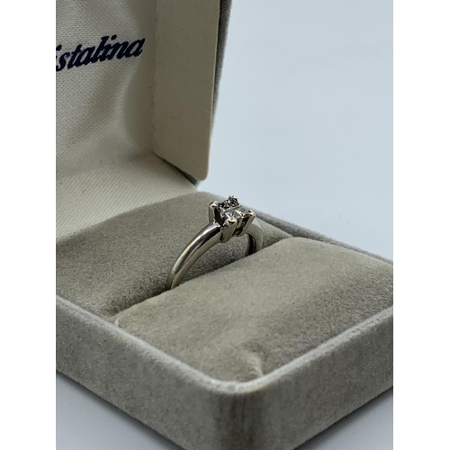 278 - 18CT White Gold Ring with 4 Square Diamonds totalling 0.80ct, weight 2.8g and size J/K