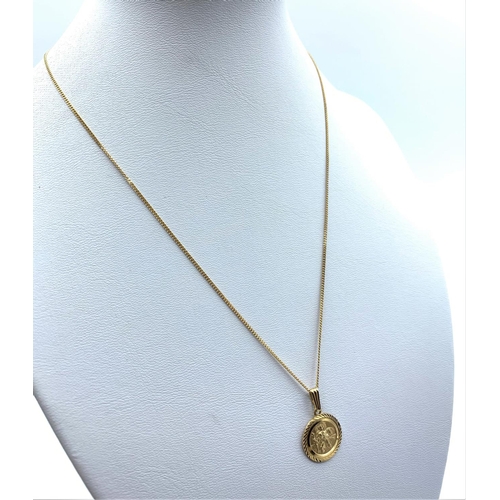 354 - 9ct St Christopher Pendant on a 9ct Necklace, weight 2.4g and 40cm long chain