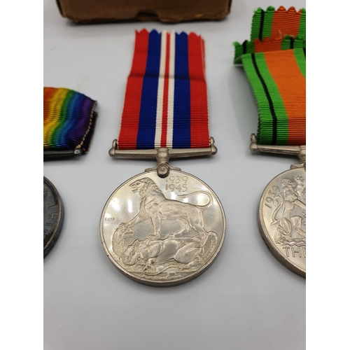 167 - 3x War Medals, a 1914-18 Service Medals, a 1939-45 Service Medal and the Defence Medal 1939-45 in Or... 