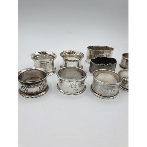 192 - 10x assorted Vintage Silver Serviette Rings, weight 223g (10)