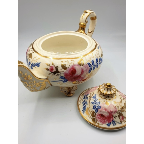 7 - H&R Daniel Fine Teapot and cover of 'Second Gadroon' Shape, painted with pink roses and bluebells in... 