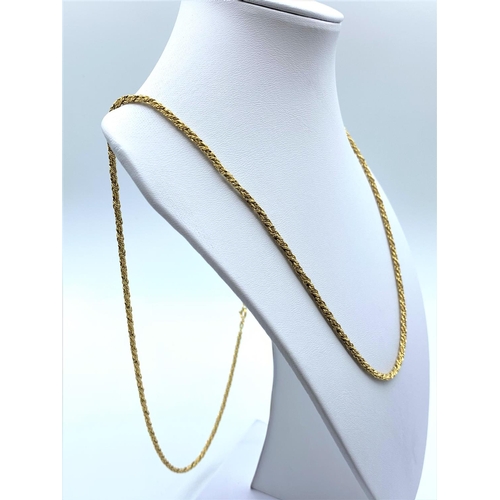 250 - 18ct Yellow Gold Solid Twist Decorative Necklace. 26.7g 78cm