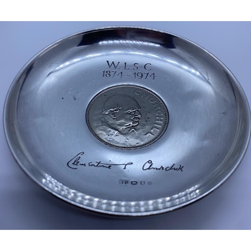 245 - Centenary Edition of a Churchill Silver Dish 1874-1974 with Clementine Churchill signature engraved,... 