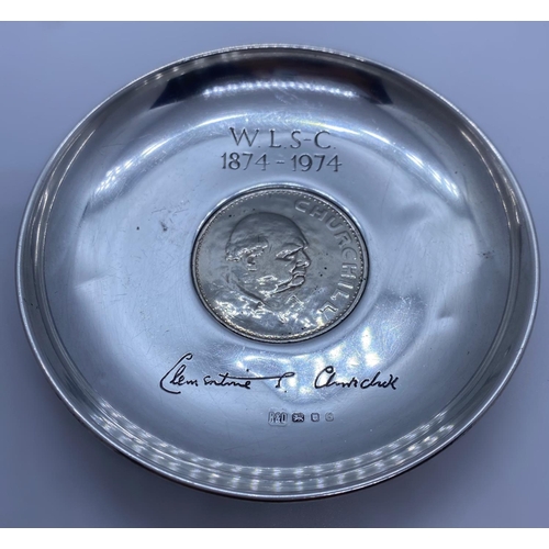 245 - Centenary Edition of a Churchill Silver Dish 1874-1974 with Clementine Churchill signature engraved,... 