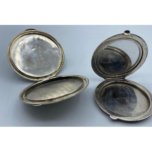 265 - 2x Silver Compacts 1950s, total weight 110g, 6cm and 6.5cm diameters (2)