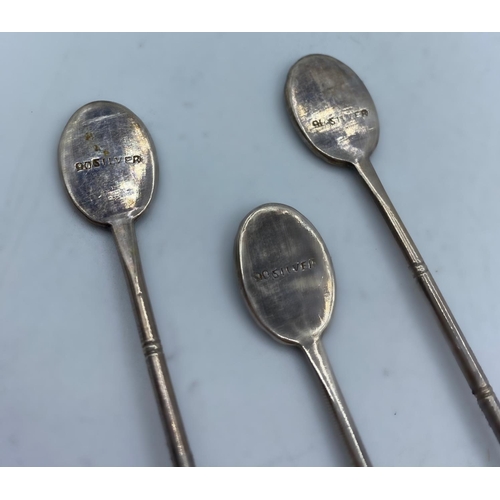 270 - Set of 6x Silver Coffee Spoons with Jade ends, weight 50g and 12cm long approx (6)