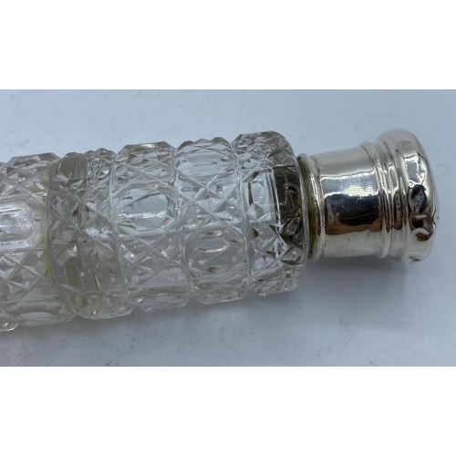 285 - Double Scent Bottle Cut Glass with Silver Lids (damaged lid A/F) 13cm long and weight 95g approx