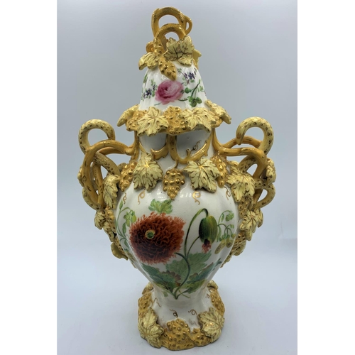 348 - Ornate late 19th century 'Vineyard' design Urn with Lid in perfect condition, 32cm tall