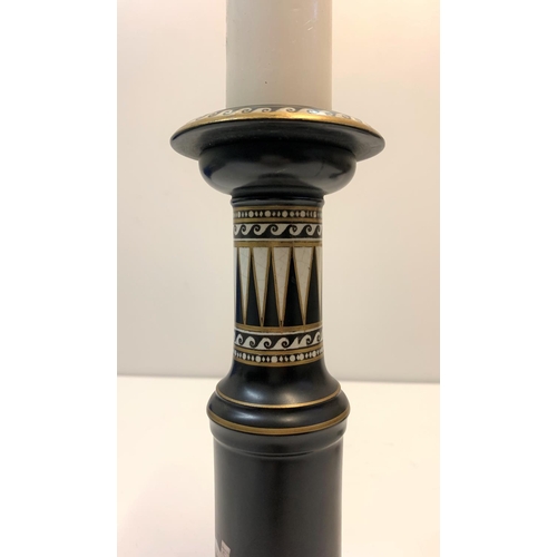 351 - Pair of 'Old Greek style' Candlesticks made by Ritchie & Co  of Stoke on Trent, decorated with class... 