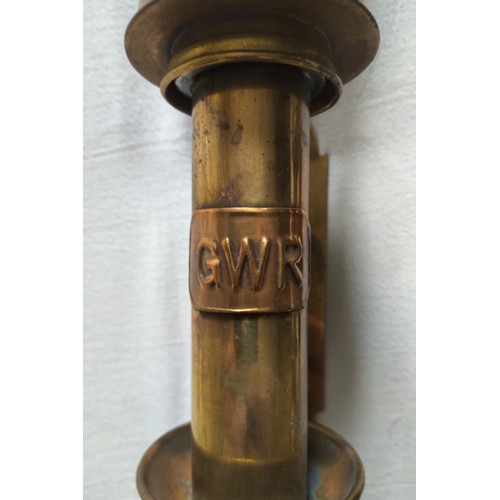 159 - GWR Railway Antique Brass Carriage Lamps or candle holders pair with original glass and sprung candl... 