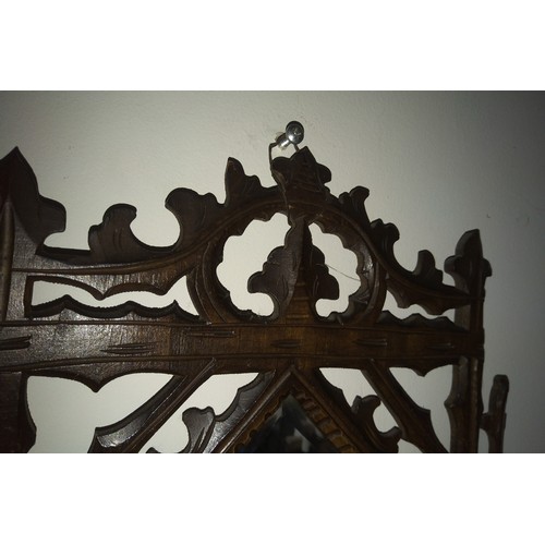 153 - Antique 19th C carved and pierced Mirror wall shelf. Ornately carved and detailed with original diam... 