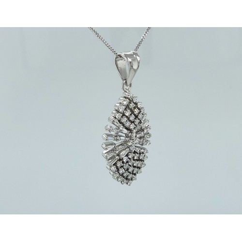 540 - 18K White Gold Diamond Pendant on Chain, 1.44cts Diamonds (Round Brilliant and Baguette F/G VS/SI), ... 