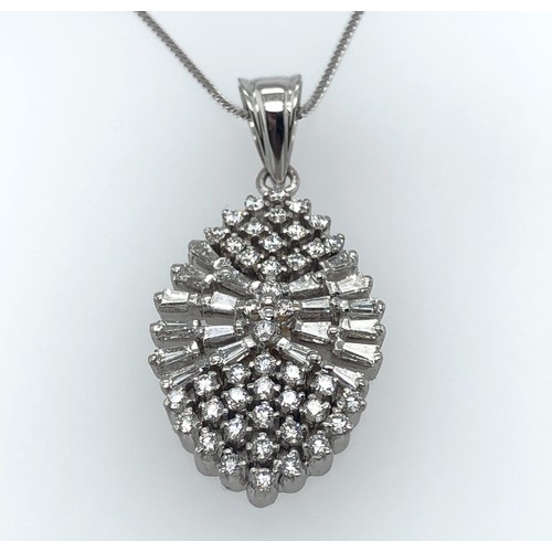 540 - 18K White Gold Diamond Pendant on Chain, 1.44cts Diamonds (Round Brilliant and Baguette F/G VS/SI), ... 