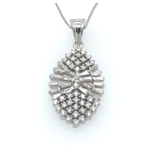 540 - 18K White Gold Diamond Pendant on Chain, 1.44cts Diamonds (Round Brilliant and Baguette F/G VS/SI), ... 