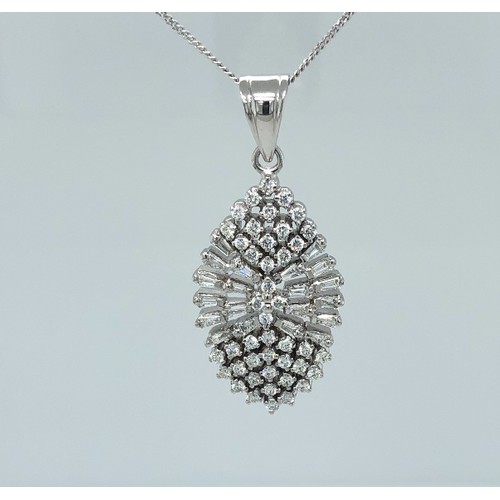 540 - 18K White Gold Diamond Pendant on Chain, 1.44cts Diamonds (Round Brilliant and Baguette F/G VS/SI), ... 