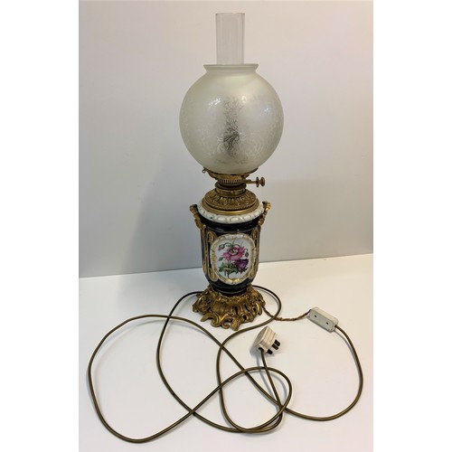 364 - Vintage Brass and Ceramic Oil Lamp 'Messenger's No. 2 
 converted to electricity  62x18cm approx