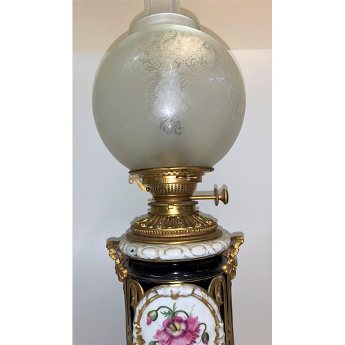 364 - Vintage Brass and Ceramic Oil Lamp 'Messenger's No. 2 
 converted to electricity  62x18cm approx