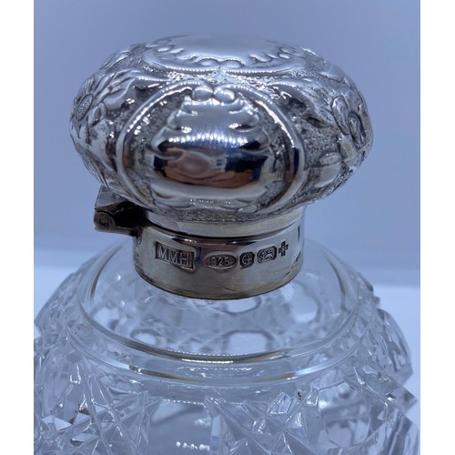 259 - Cut Glass Scent Bottle with Silver Top, weight 315g and 10cm tall