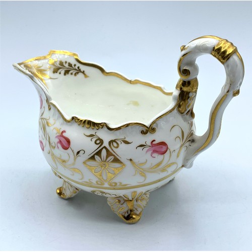 180 - 1828 H&R Daniel Shrewsbury shaped Creamer painted with Pink Flower, pattern no 4226, 16cm x 10cm