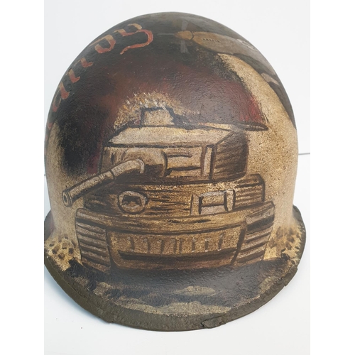 114 - WW2 US M1 Helmet with Post War Normandy Memorial Painting