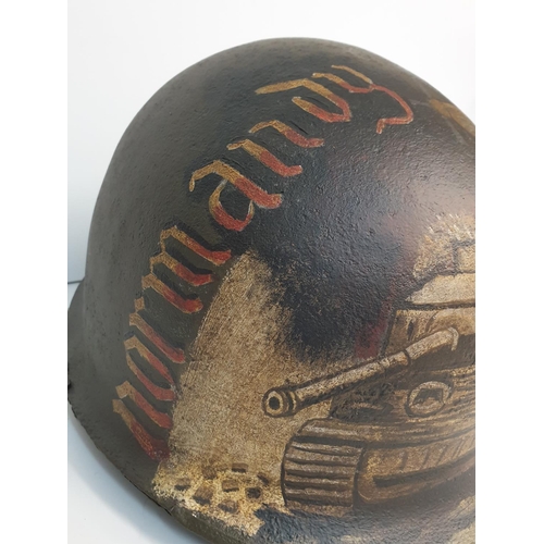 114 - WW2 US M1 Helmet with Post War Normandy Memorial Painting