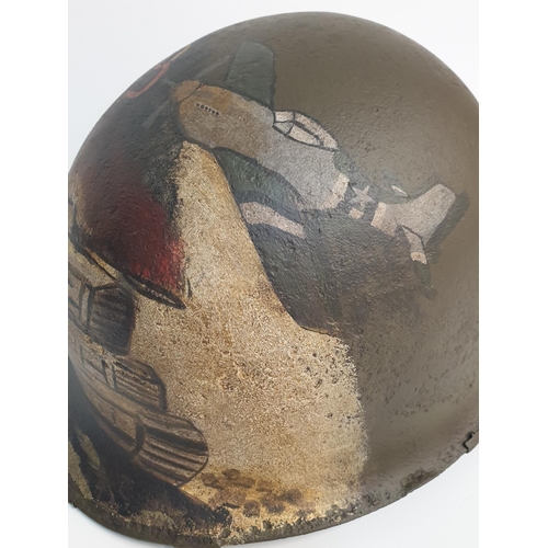 114 - WW2 US M1 Helmet with Post War Normandy Memorial Painting