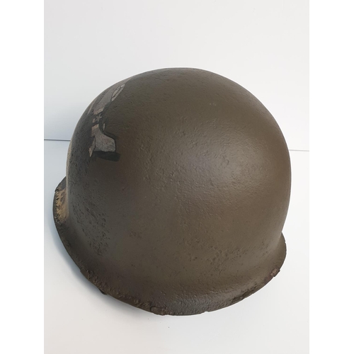 114 - WW2 US M1 Helmet with Post War Normandy Memorial Painting