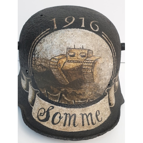 124 - WW1 Imperial German M16 Stahlhelm that was found on the Somme. Post War Memorial commemorating the 1... 