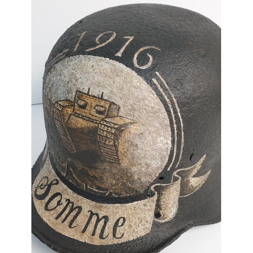 124 - WW1 Imperial German M16 Stahlhelm that was found on the Somme. Post War Memorial commemorating the 1... 