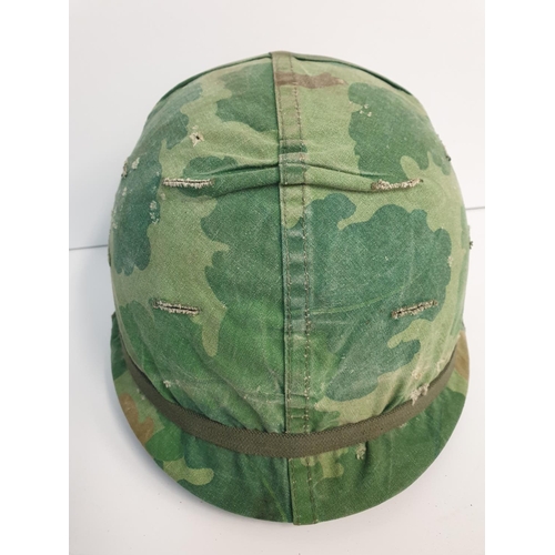 128 - Vietnam Conflict US M1 Helmet & Liner with “Mitchell” reversible camouflage cover.