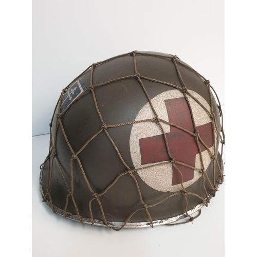 138 - WW2 US M1 McCord 79th Inf Div Medic Captain’s Helmet. Batch No Dates Nov 1943. Correct Firestone lin... 