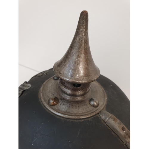 50 - WW1 Prussian 1915 Issue Pickelhaube. Nice markings for a Field Artillery unit then later re-issued t... 