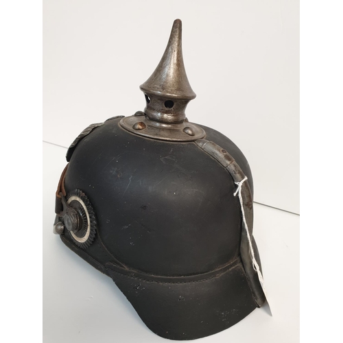 50 - WW1 Prussian 1915 Issue Pickelhaube. Nice markings for a Field Artillery unit then later re-issued t... 